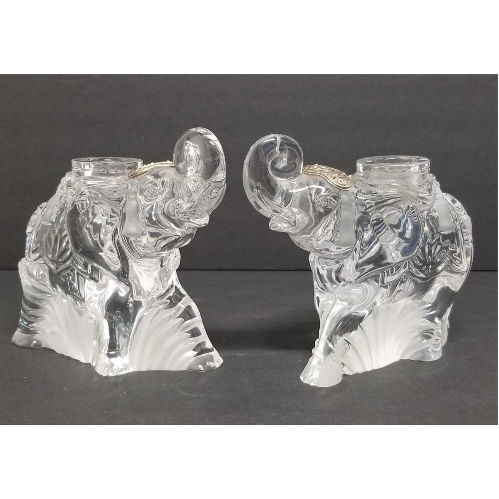 Lenox Lead Crystal Elephant Candlestick Holders Pair - Picture 3 of 8